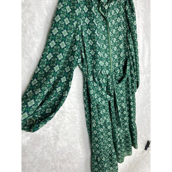 NWT Max Studio 2X Long Sleeve Button Down Dress Green Blue White Tie Back - Picture 4 of 9